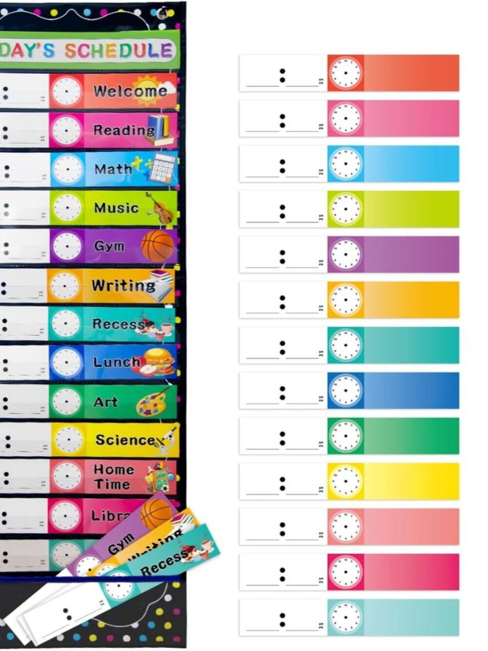 Daily Schedule Pocket Chart for Classroom 14+1 Pockets 27 Cards